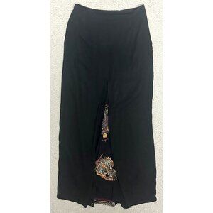 Vintage Harari Silk Maxi Skirt Black Asian Print Black Semi-Sheer Boho